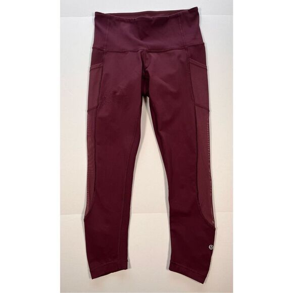 Lululemon Ribbed and Mesh Legging Ruched Ankle Side Pockets Size 6 Garnet 23"Inm - Picture 1 of 12